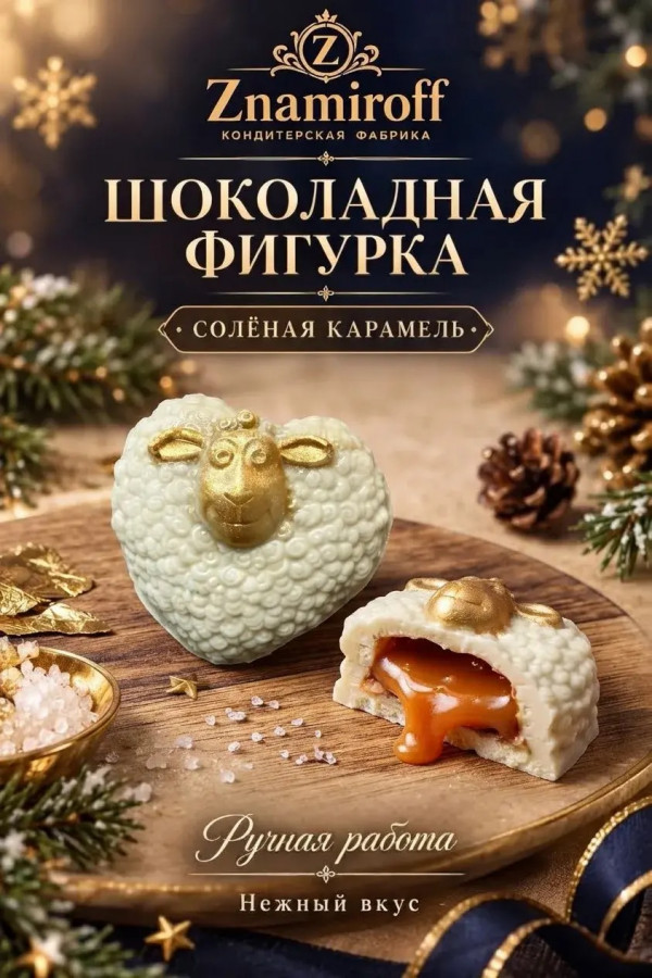 №1 Шоколад фигурный "Овечка-сердечко" белый шоколад с начинкой солёная карамель(блок 5шт по 70г) в Улан-Удэ