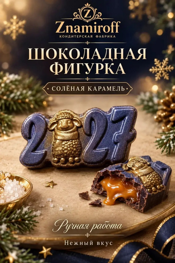 №1 Шоколад фигурный "Год 2027" молочный шоколад с начинкой солёная карамель(блок 5шт по 70г) в Улан-Удэ