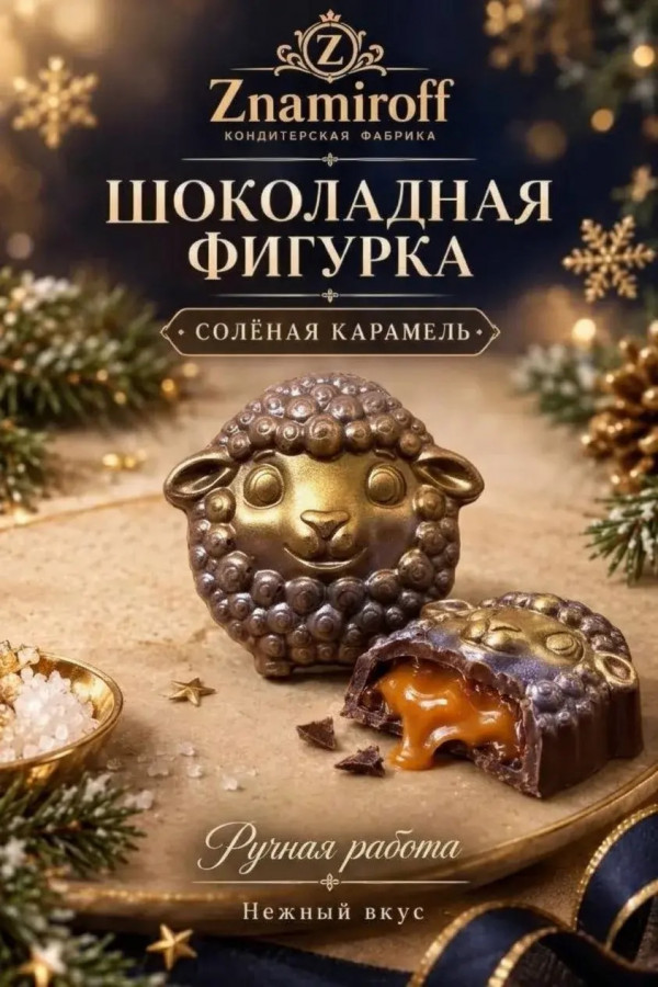 №1 Шоколад фигурный "Овечка-мордашка" молочный шоколад с начинкой солёная карамель(блок 5шт по 70г) в Улан-Удэ