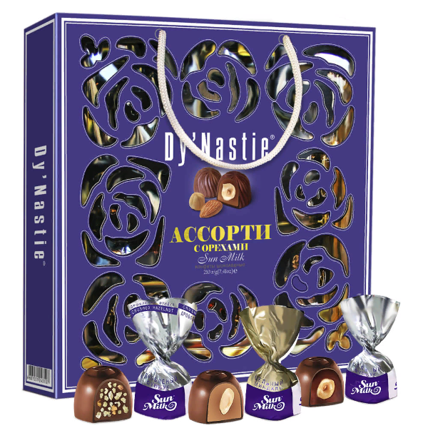 №3 Династия Сумка Конфеты "Ассорти с орехами", 210г     в Улан-Удэ